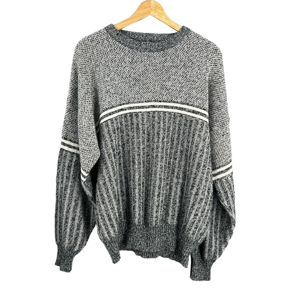 VTG Weekends Sweater Black Two Tone Texture Abstract Retro 80s Knit‎ XL